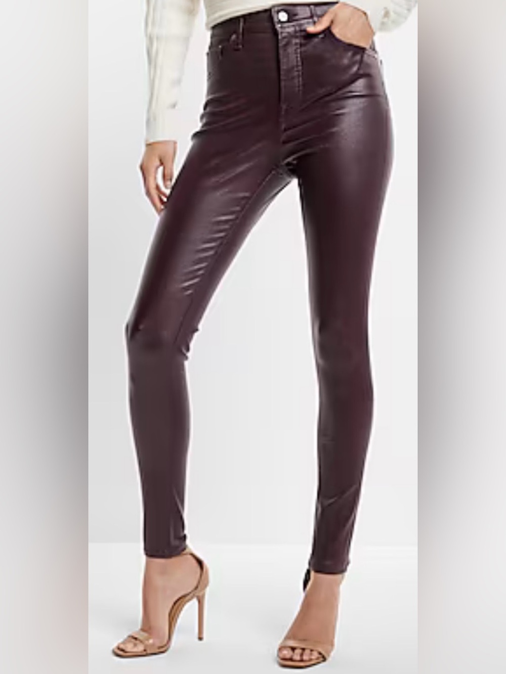 Express High Rise Coated (Faux Leather) Jeans Burgundy/Plum Tone
NWT - Size 12